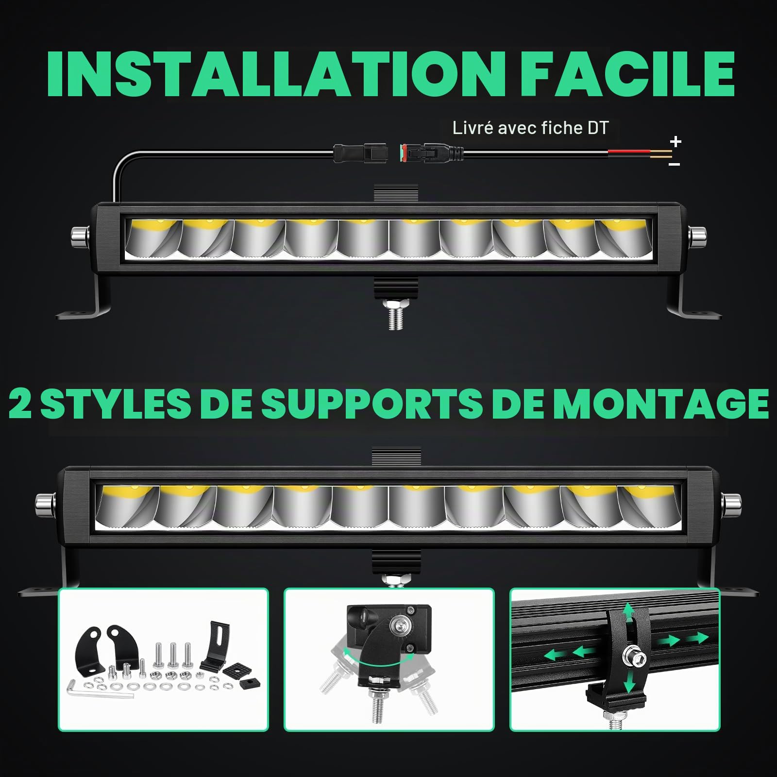 12 Pouces 30W Spot Barre Lumineuse à LED, 12V Lumière de Travail