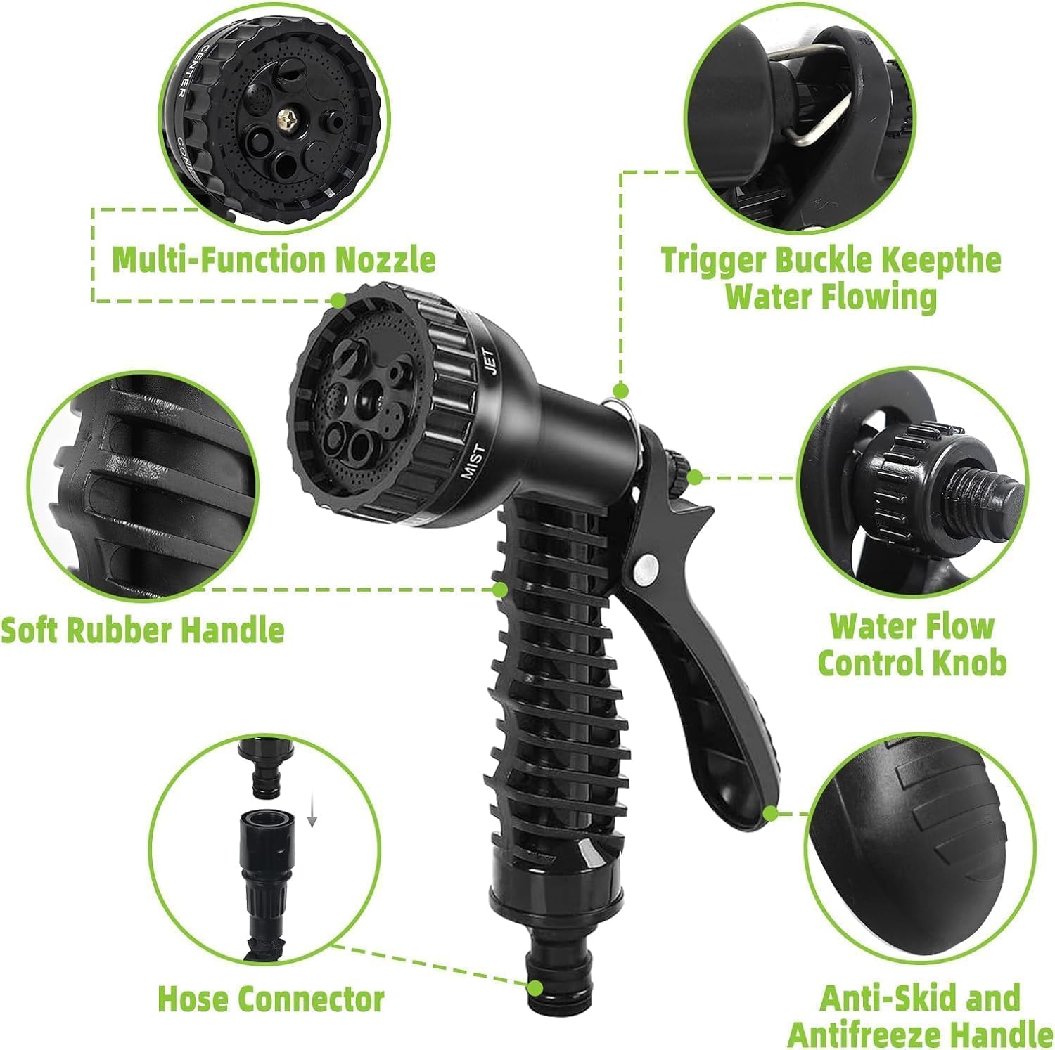 Expandable Garden Hose Pipe 30m/100ft, Heavy Duty Flexible with 7-Function Spray Gun, 3/4" 1/2" Fittings, Double Layer Latex Core Hosepipe, Durable & Anti-Leak Kink Free (Black) — view 7