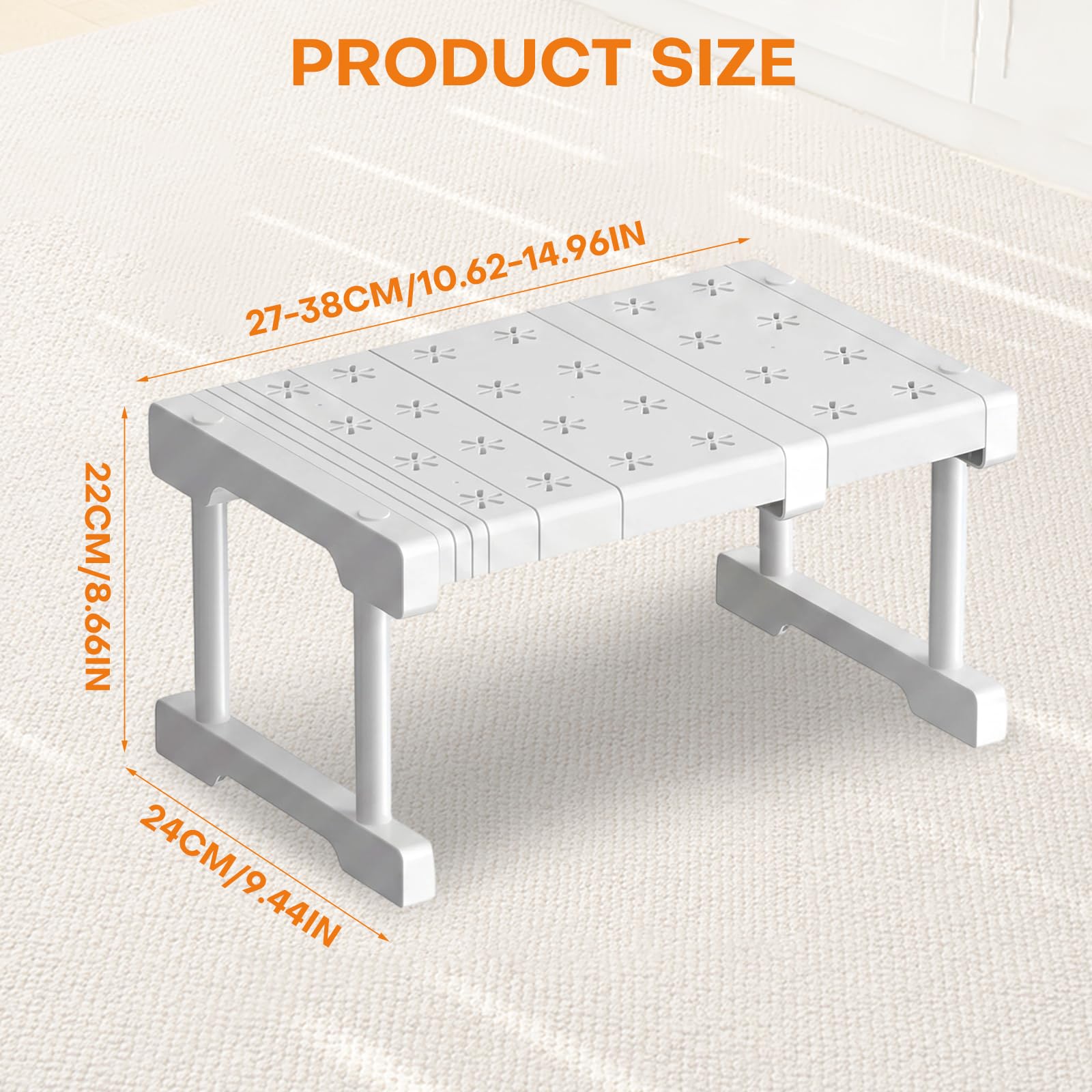 FARYODI Scaffali regolabili per armadio, ripiani espandibili, altezza 22 cm, larghezza 24 cm, lunghezza regolabile 27-38 cm, per armadio, cucina, bagno