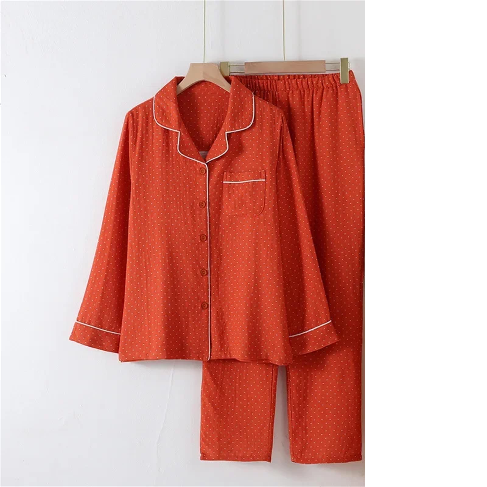 UIOKLMJH Conjunto de pijama de algodón de doble capa para mujer, pantalones delgados de manga larga, holgados, cómodos, ropa de descanso