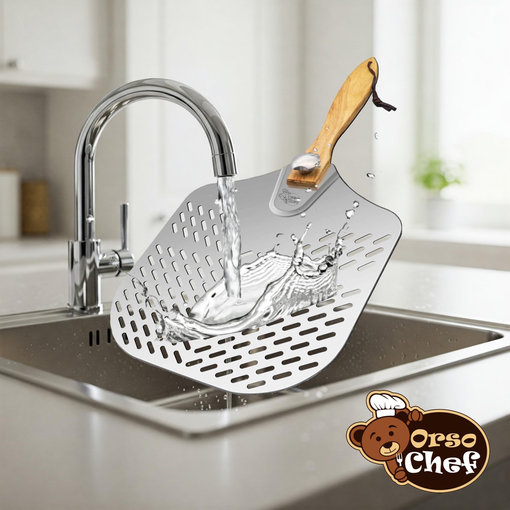 Pelle à pizza perforée - Pelle à pizza en aluminium - Avec manche pliable, professionnelle, nouvelle perforation professionnelle, robuste jusqu'à 4 kg. - Pour cuire du pain, des pizzas et des gâteaux.