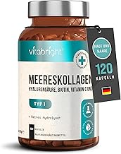 Hyaluron und Kollagen Kapseln Hochdosiert, Kollagen Peptide Hydrolysat + Hyaluron Kapseln, Fisch Kollagen Pulver Kollagen-Präparate, 120 Hyaluron Collagen Kapseln, VitaBright Marine Collagen Peptides
