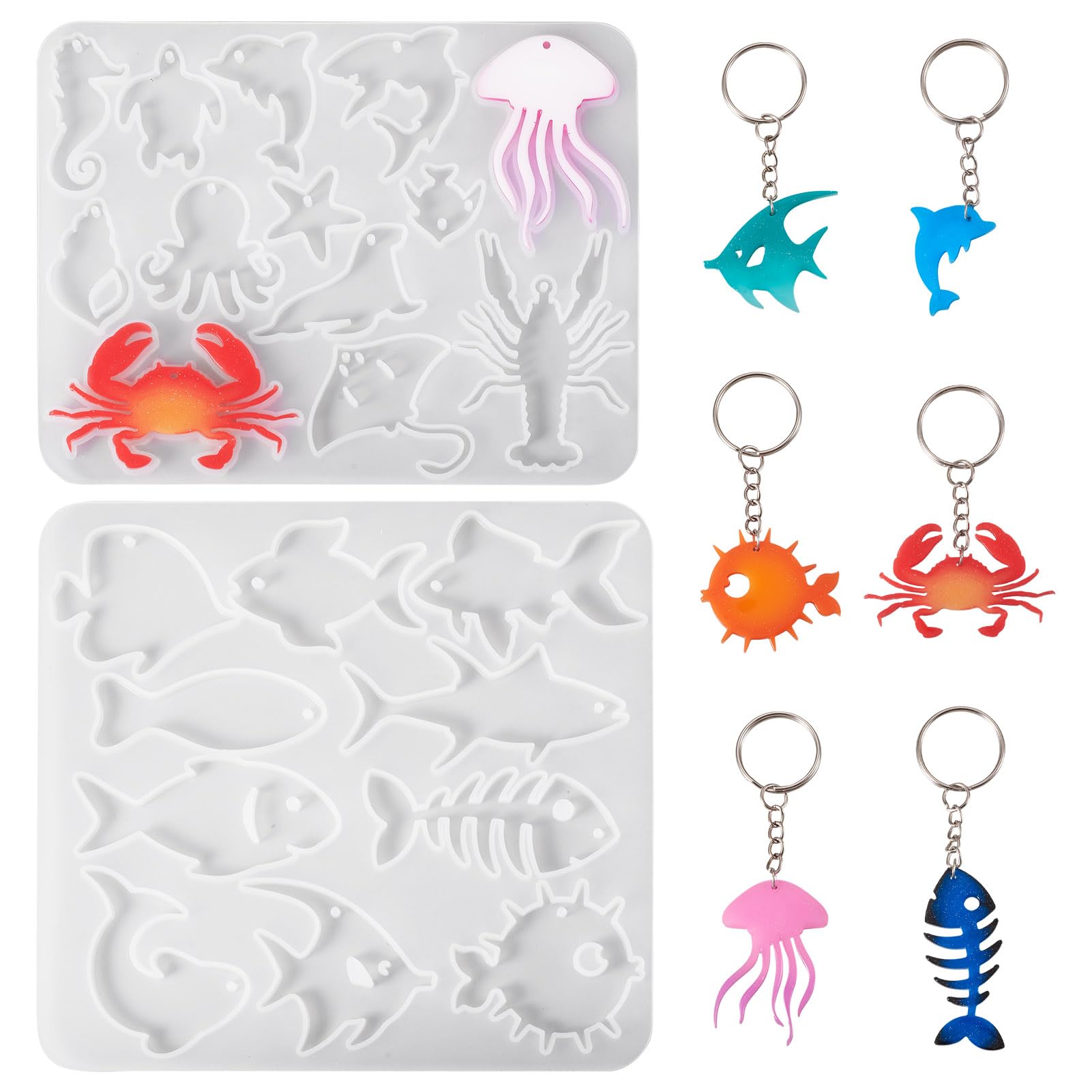 Bestewelry 2 pcs Ocean Theme 3D Making Resin Casting Mold Ocean Animals Epoxy Resin Molds Crab Fish Silicone Molds for Summer Theme Epoxy Crafts Jewelry Making