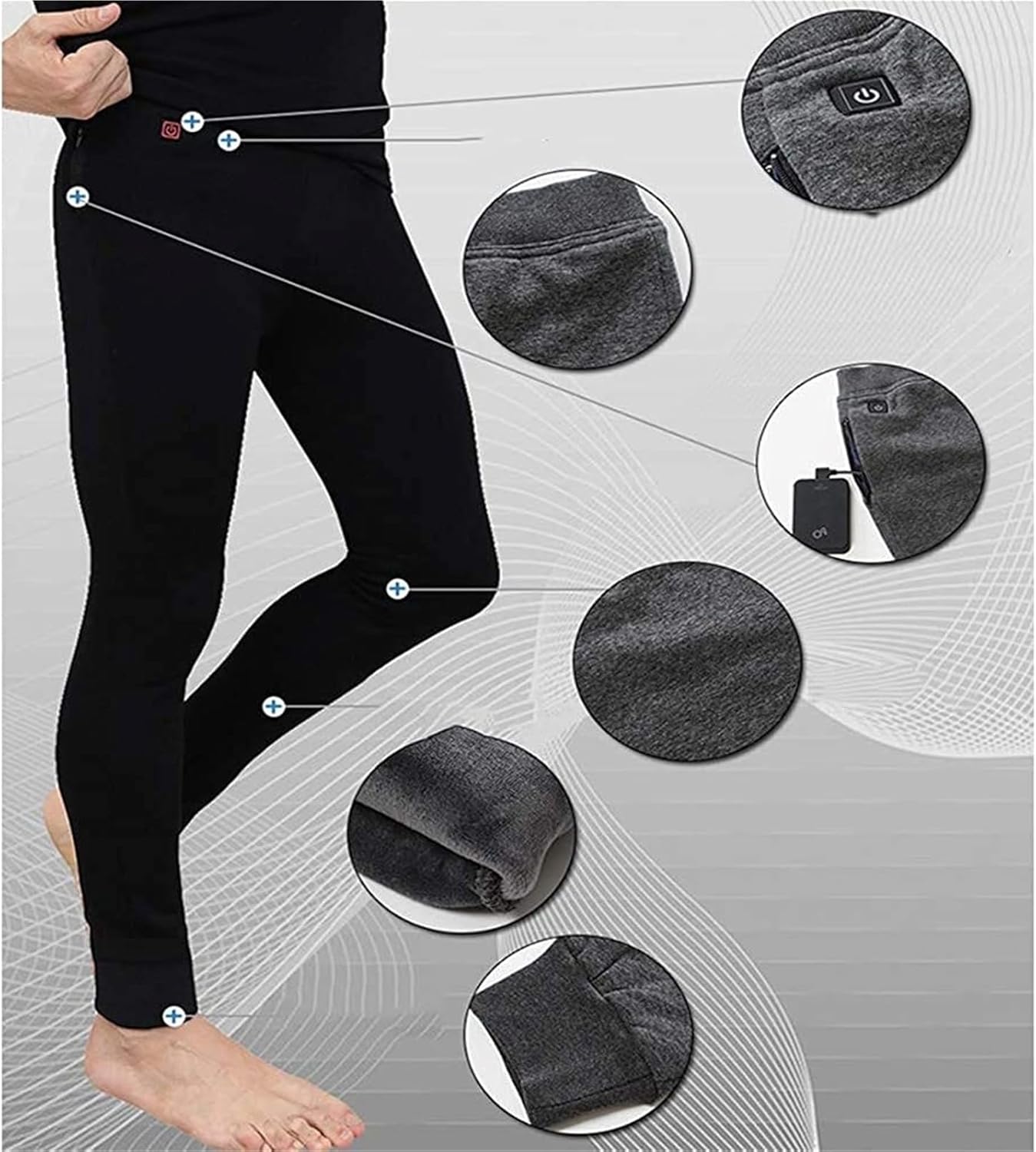 Heated Pants with Three Temperature Settings, USB Charged Washable Lightweight Heated Clothes for Back Pain