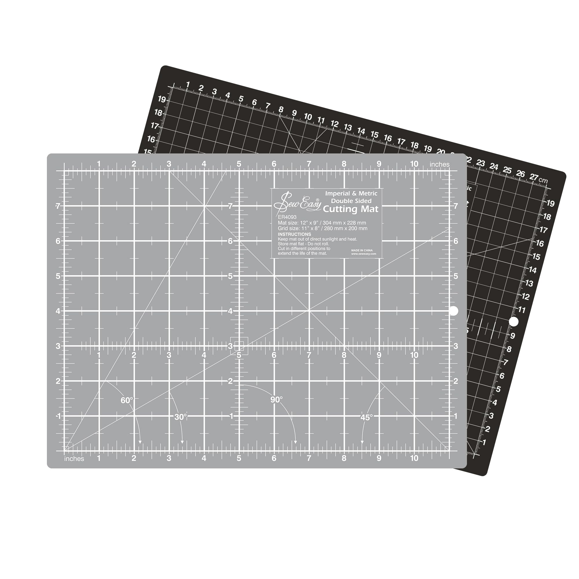 Sew Easy Cutting Mat – 30 x 20cm Self-Healing Cutter Double Sided Imperial & Metric for Quilting Sewing Patchwork Dressmaking – Black & Grey