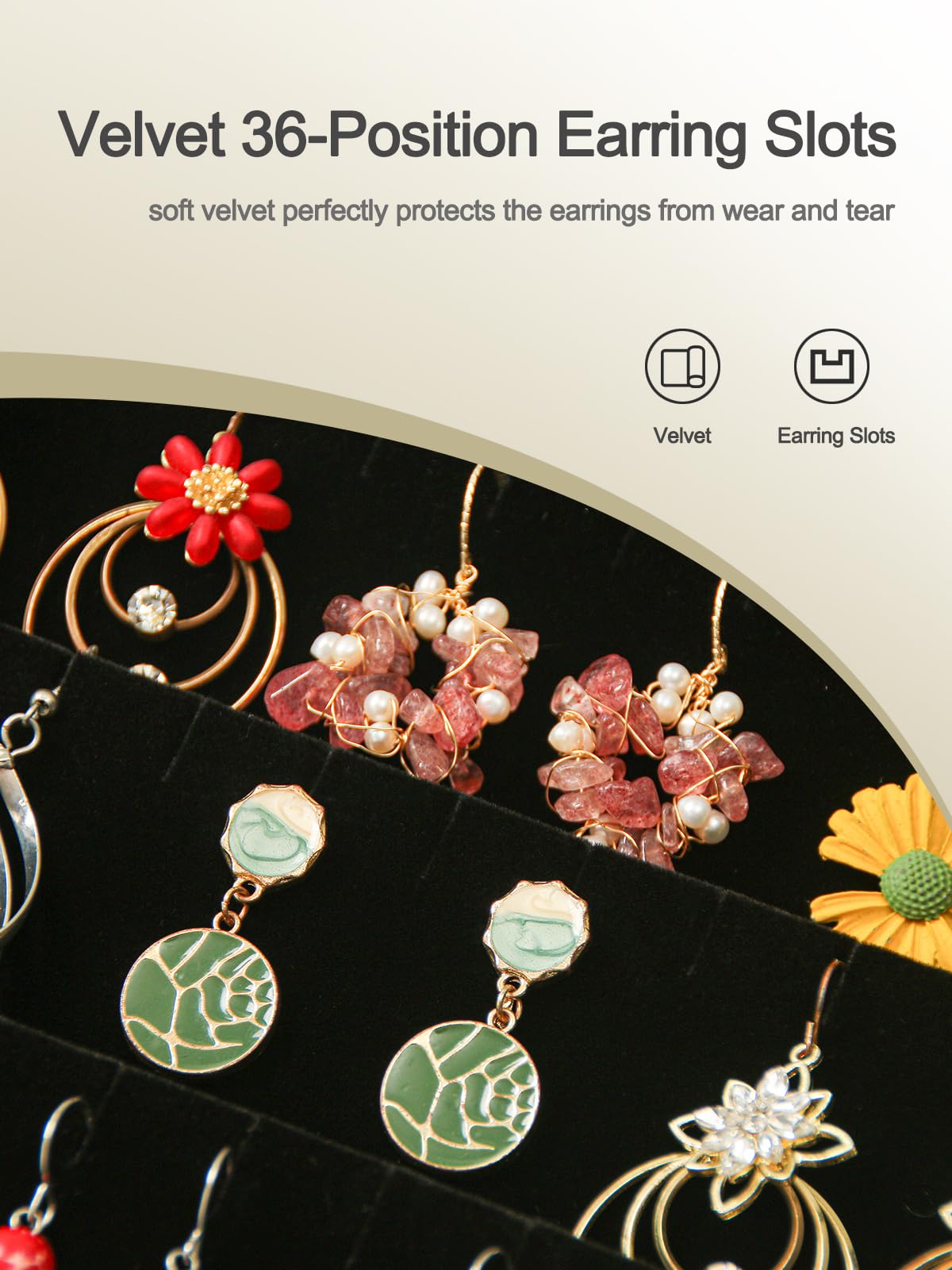 Coward Bandeja organizadora de pendientes, de terciopelo negro, bandeja de almacenamiento de joyas con tapa de vidrio transparente para cajón del hogar o venta de tienda