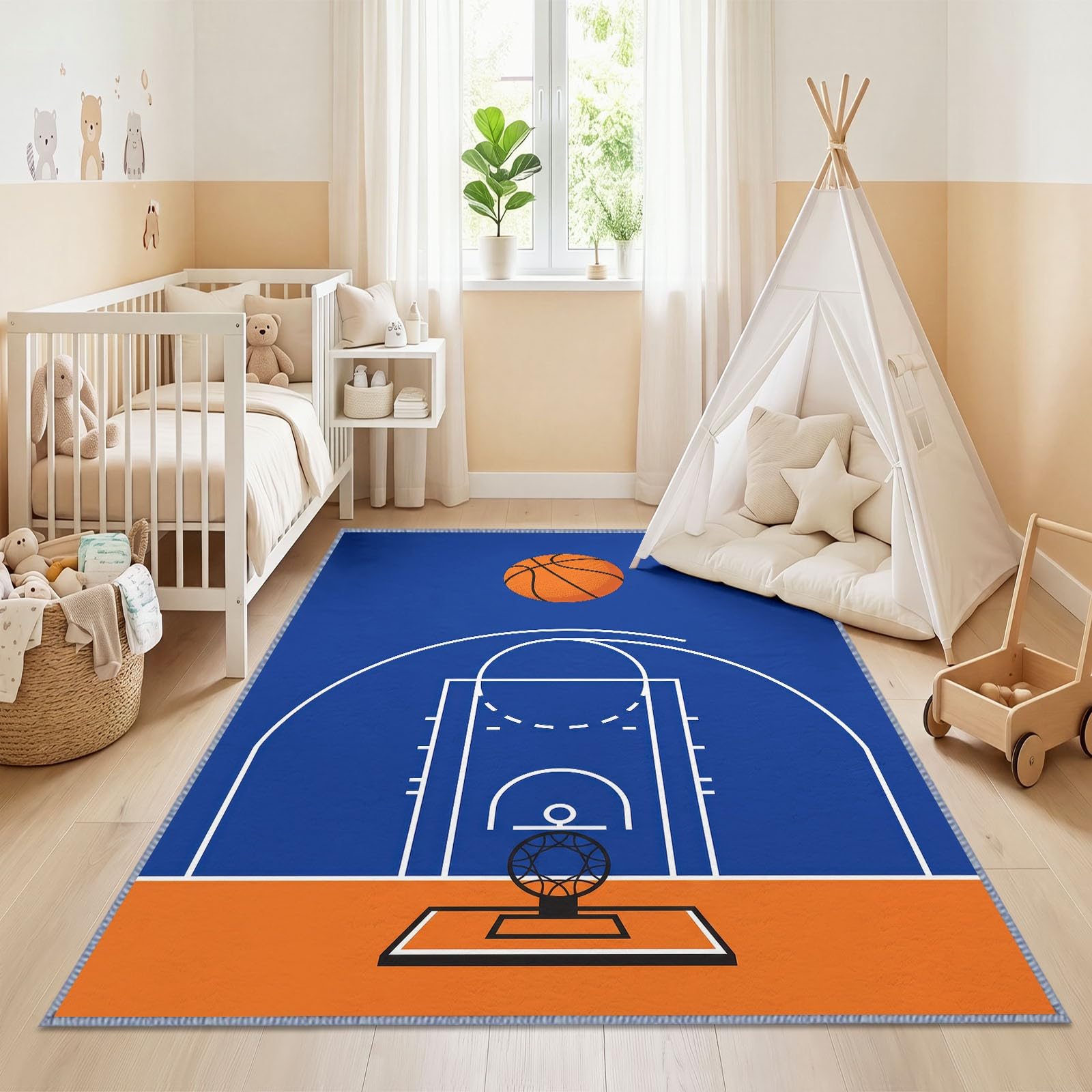 Dywan do salonu na boisko do koszykówki 140 x 200 cm, fajne sportowe dywaniki do pokoju dla chłopców, do sypialni, miękkie krótkie runo, antypoślizgowy, klasyczny dywan do jadalni, biura, kuchni
