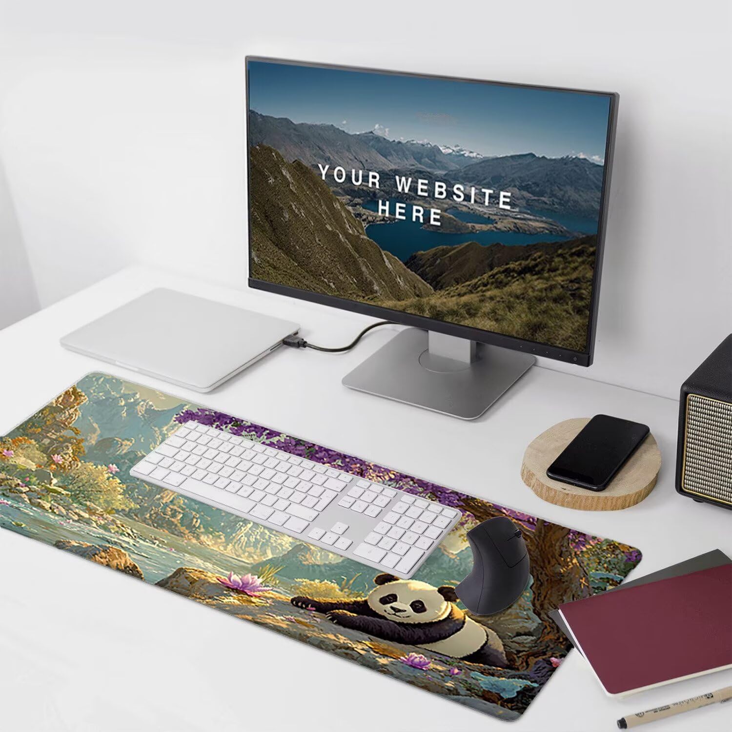Podkładka pod mysz do gier XXL Mousepad 1000 x 500 mm, duża podkładka pod biurko z antypoślizgową gumową podstawą dla graczy, poprawia precyzję i szybkość (krajobraz Panda) X-927