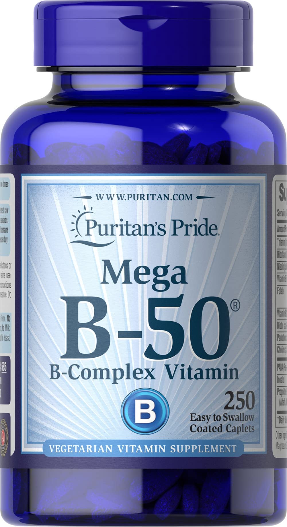 Puritan's Pride Vitamin B-50 Complex Supports Energy Metabolism, 250 Caplets, by Puritan's Pride, 250 Count (Pack of 1) (585)
