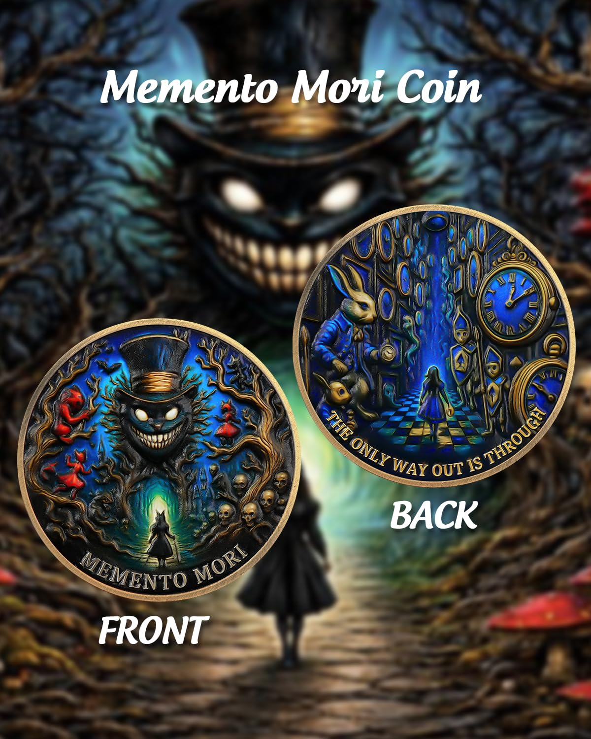 ACGZQY Black Cat Memento Mori Coin, The Mysterious Journey Memento Vivere Coin with Skull Design- Stoic EDC Challenge Coin - Image 2