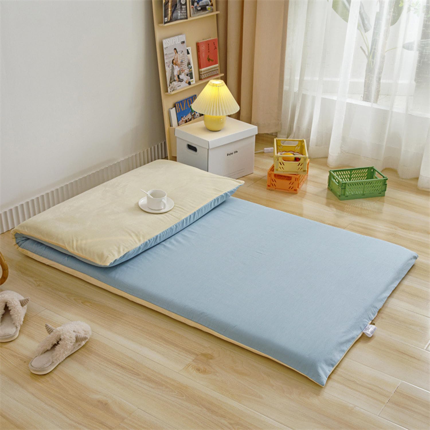 Cover for Traditional Japanese Floor Futon Mattres,with Zipper Machine Washable,Queen Size Futon Protective Cover Mattress Futon Dust Slipcovers,Blue,100x190cm/39x75