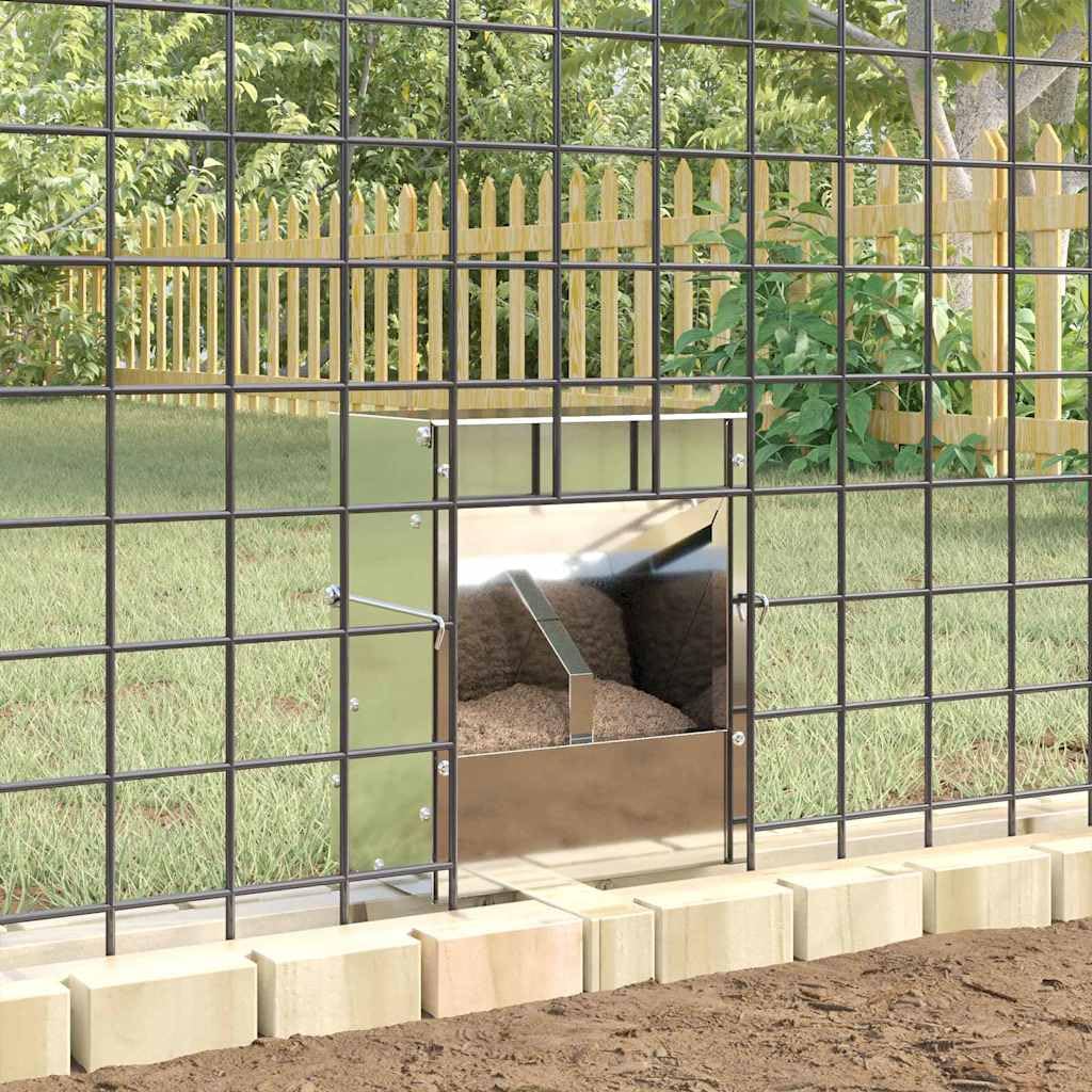 Comedero para conejos de acero galvanizado, color plata, 20 x 12,5 x 25 cm, capacidad de 3 kg, con gancho, resistente al agua y a la intemperie, para interior y exterior, suministros para