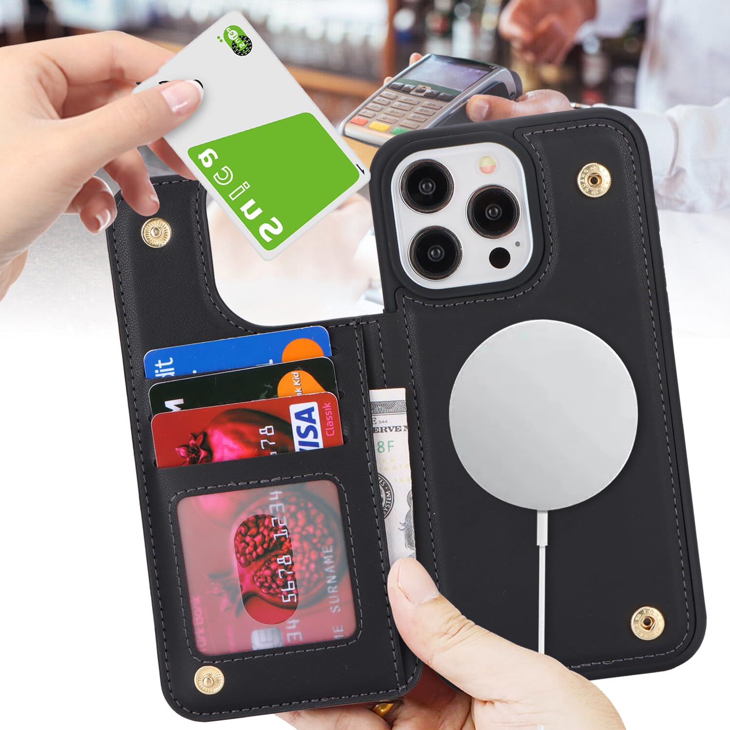 SailorTech iPhone 14 pro max Phone Case with Card Holder,iPhone 14 Pro max Wallet Case for Women Men with MagSafe PU Leather Protective Wallet for iPhone14Promax (Black)