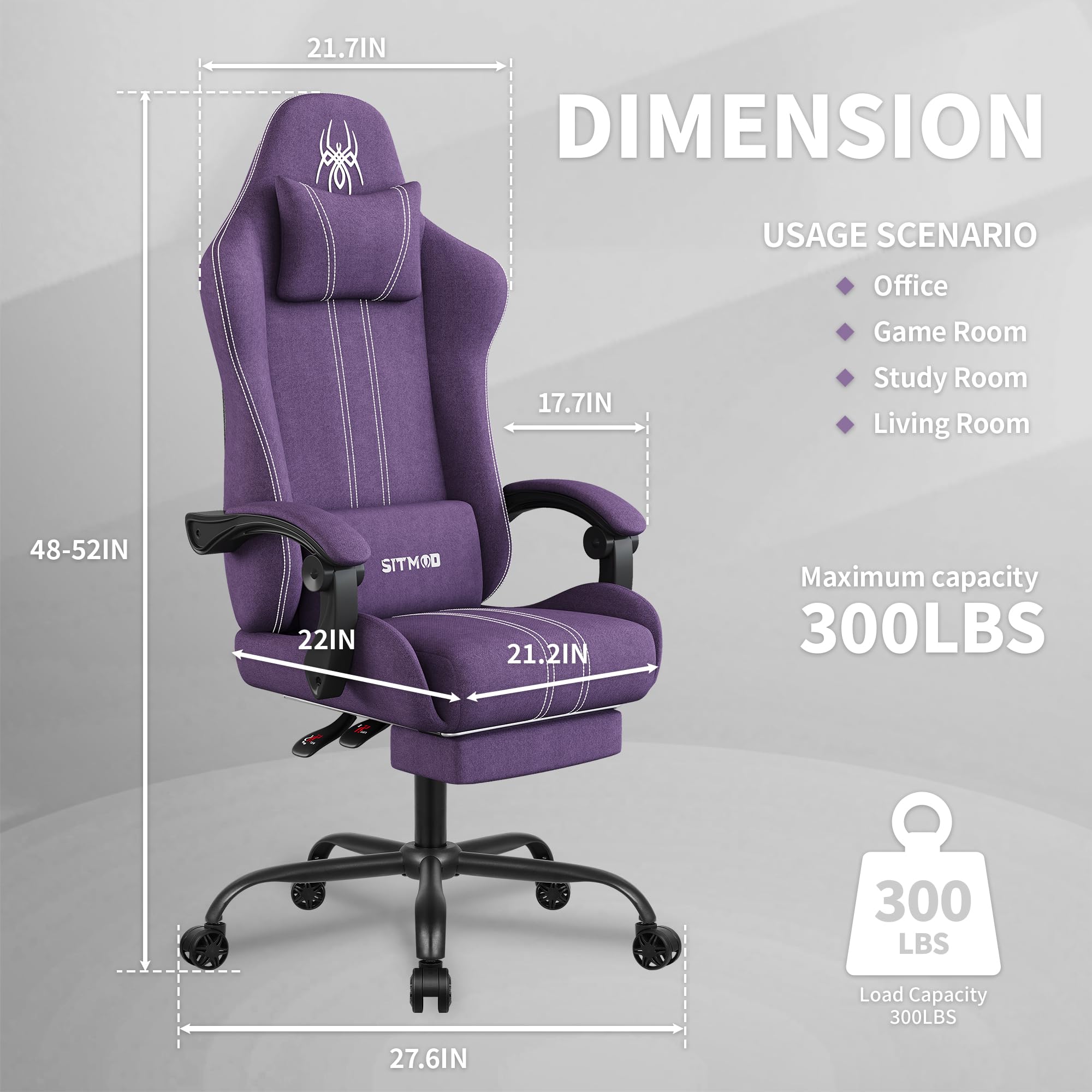 SITMOD Sedia gaming con Poggiapiedi, Ampia Sedia da Ufficio Ergonomica Imbottita, Alta Capacità di Carico, Sedia per Computer con Schienale Alto e Poggiapiedi, Tessuto a rete