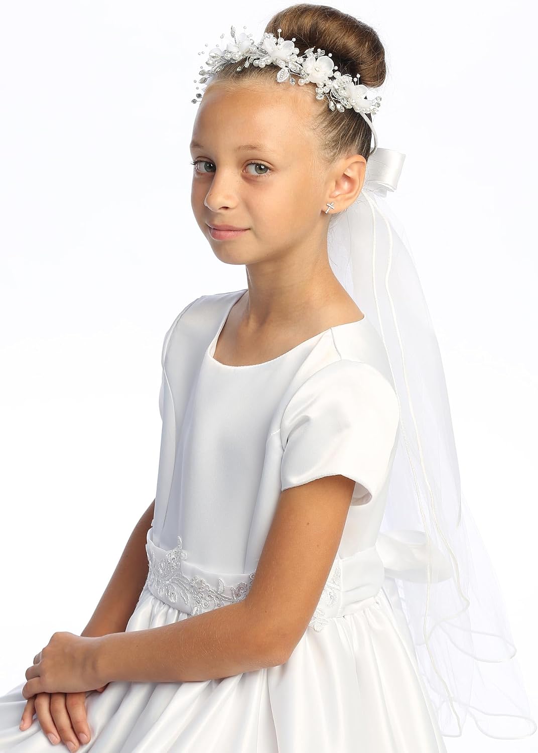Pink Princess White Veil for Kids - 1st Communion Veils for Girls - Holy First Communion Veil for Girls 7-16 - Velos para Primera Comunion