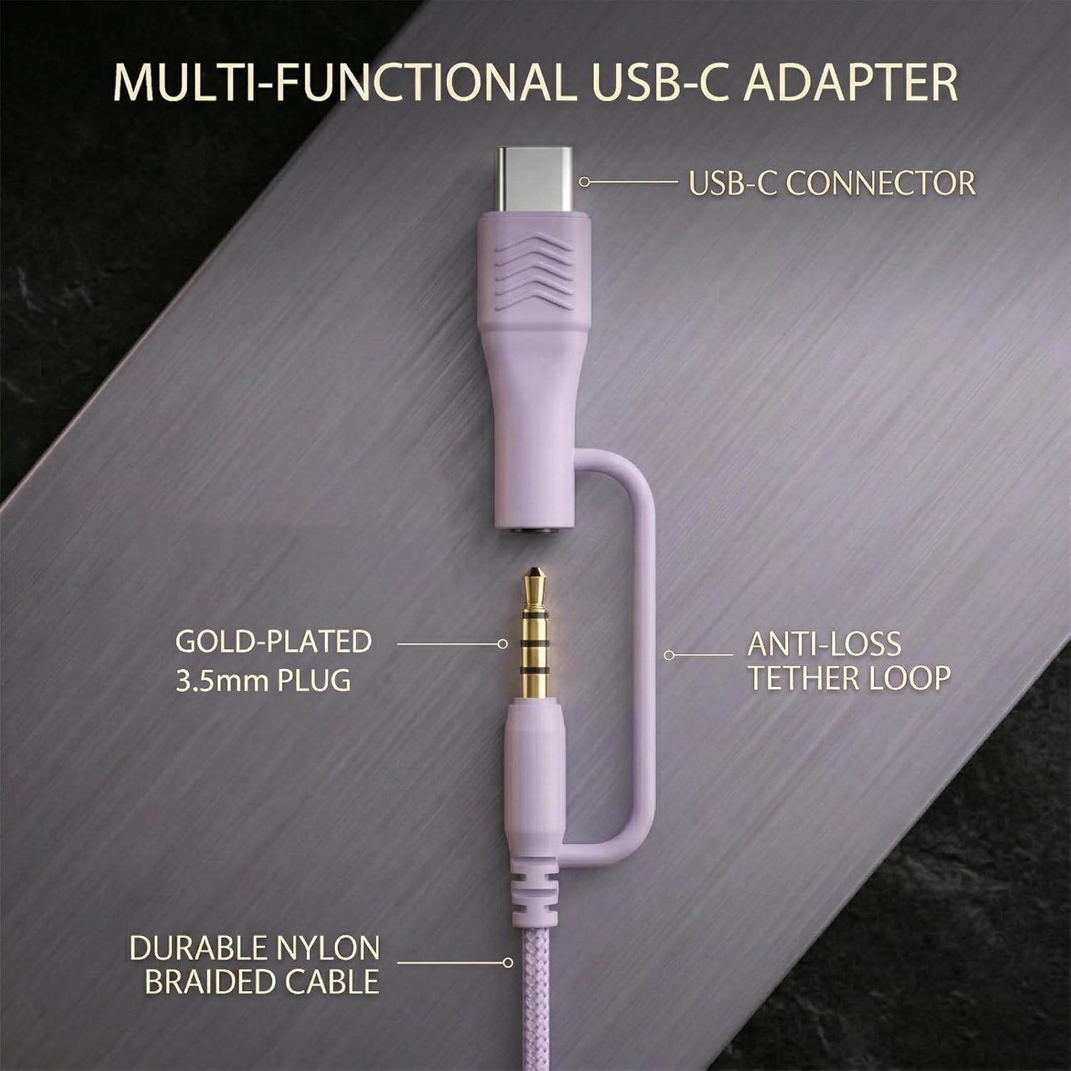 Wired Over-Ear Headphones with Microphone, USB-C Headphones with 3.5mm Adapter, Noise-Isolating Ear Cups, in-Line Controls for Work, Study, Music, and Travel(Purple)