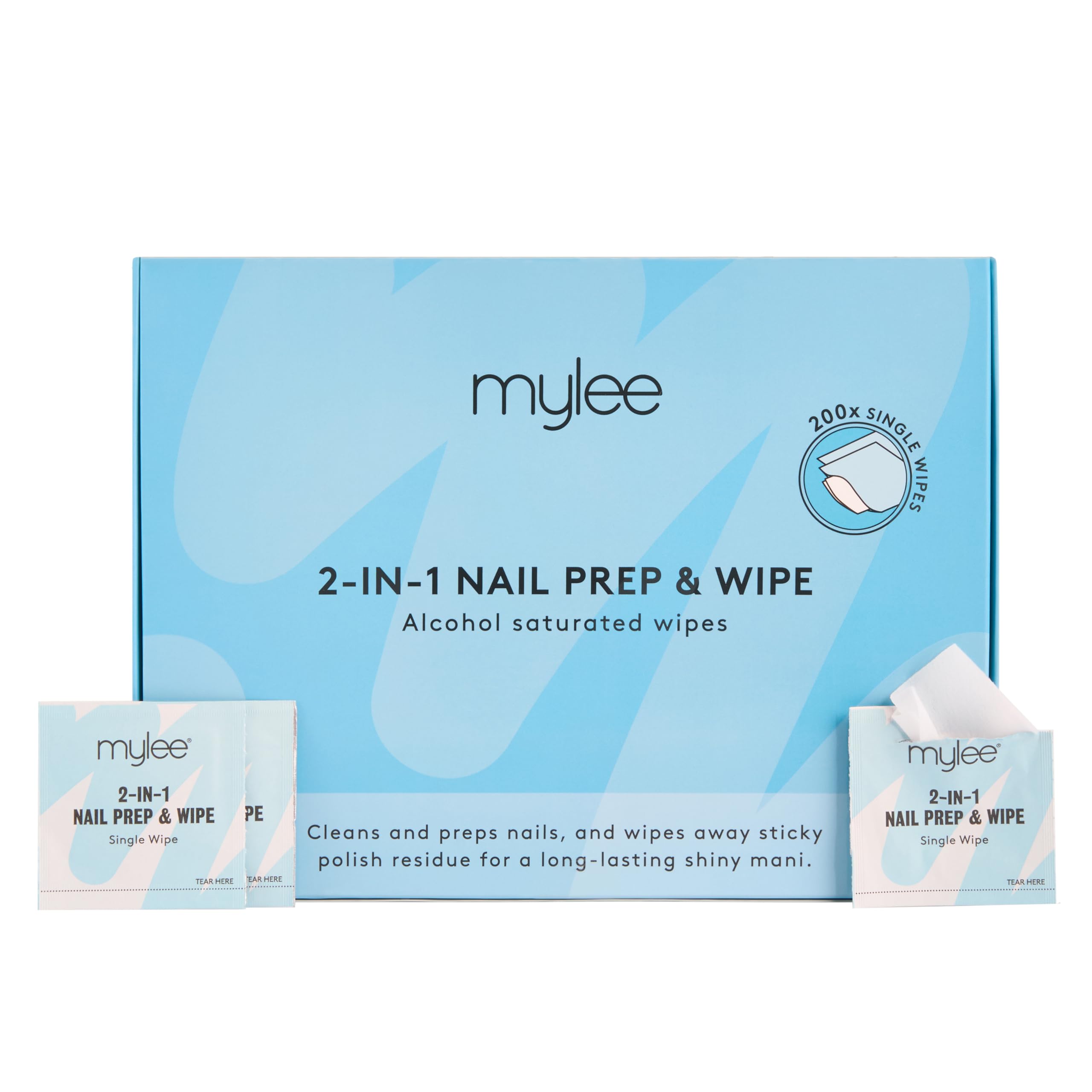 Mylee 200pcs Gel Polish 2-in-1 Nail Prep & Wipe Wipes, UV LED Gel Nails Soak Off Varnish & Sticky Residue Remover, Cleanses Nail Plate Pre-Manicure Pedicure and Removes Sticky Inhibition Layer