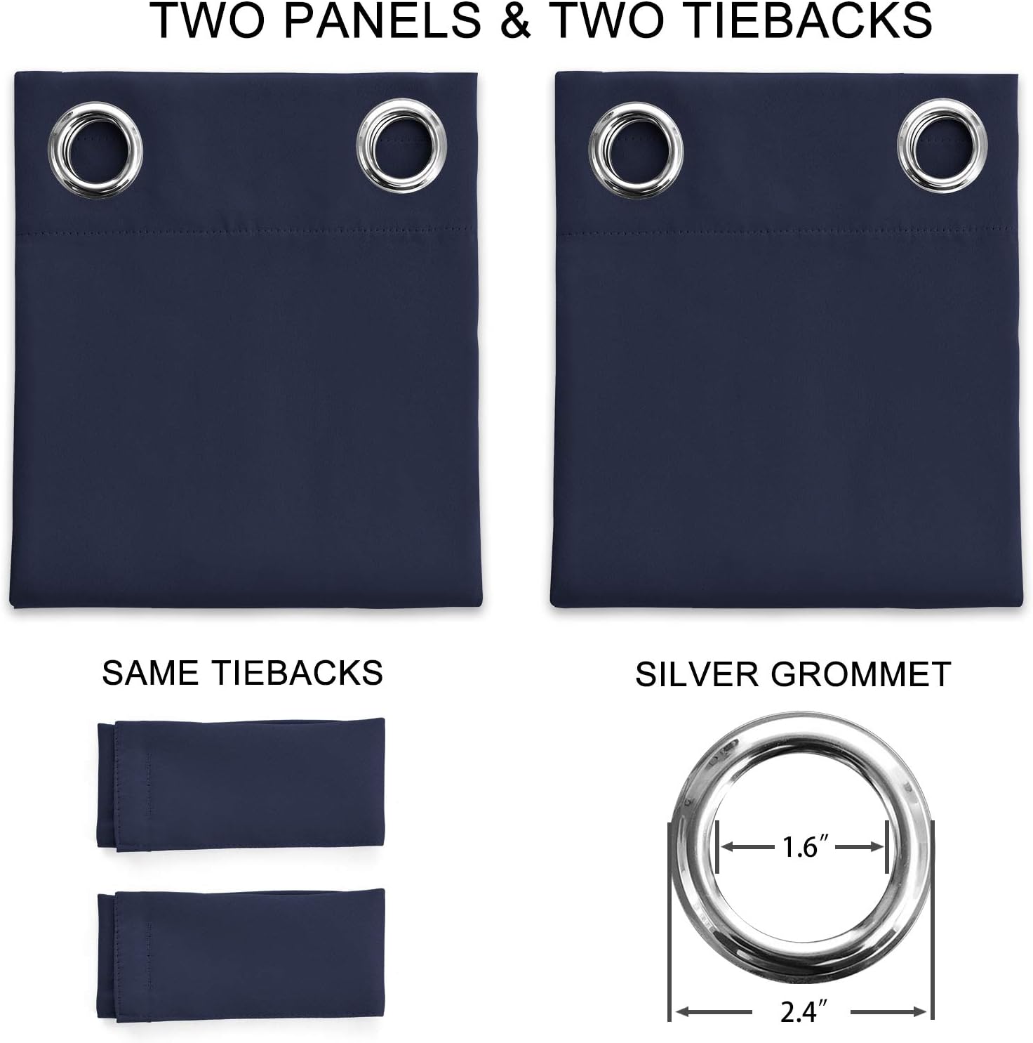 Blackout Curtains for Bedroom Thermal Insulated Light Blocking Room Darkening Curtains Solid Grommet Window Drapes for Living Room, Set of 2 Curtain Panels 52 W x 72 L inch Long Navy