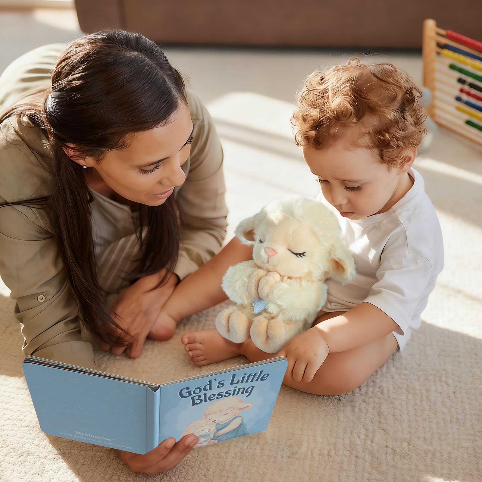 MyMateZoe Baptism Gifts for Boys, Catholic Christening, Baby Dedication & Baptismal Gift Set for Baby Boys & Kids, with 9" Musical Praying Lamb Plush Toy & God's Little Blessing Book in Keepsake Box