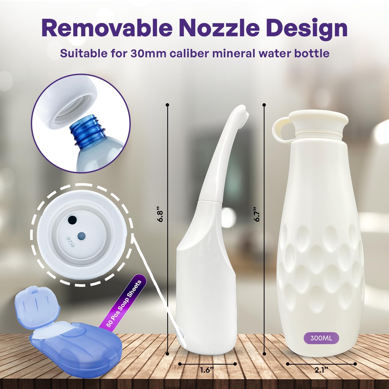 Portable Bidet for Travel 350ML with 50 Soap Sheets, 800 mah Rechargeable Travel Bidet with 3 Spray Modes, IPX7 Waterproof, USB-C Charging Portable Bidet for Women and Men