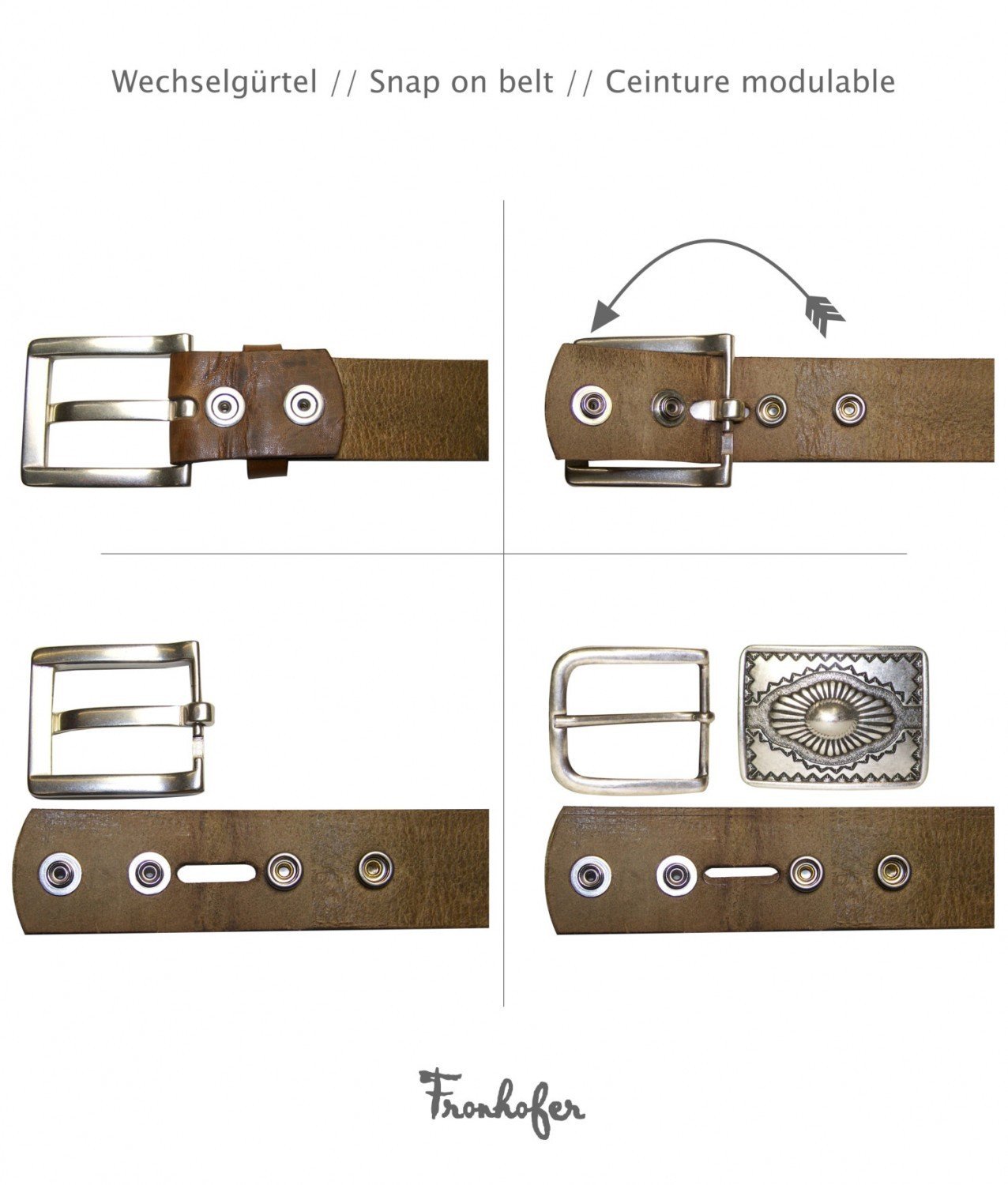 FRONHOFER Trachtengürtel 100% echtes Leder 4 cm Koppelschnalle bayerisches Wappen 7,5 x 5,5 cm Druckknopfsystem Wechselbare Schnalle Für Tracht Landhausmode Herren Made in Germany Regensburg