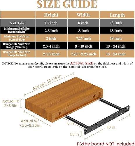 Miniatura 2 de 2 soportes flotantes de metal ocultos resistentes para estantes, accesorios invisibles para estantes (16 x 6 pulgadas, sin herramientas de