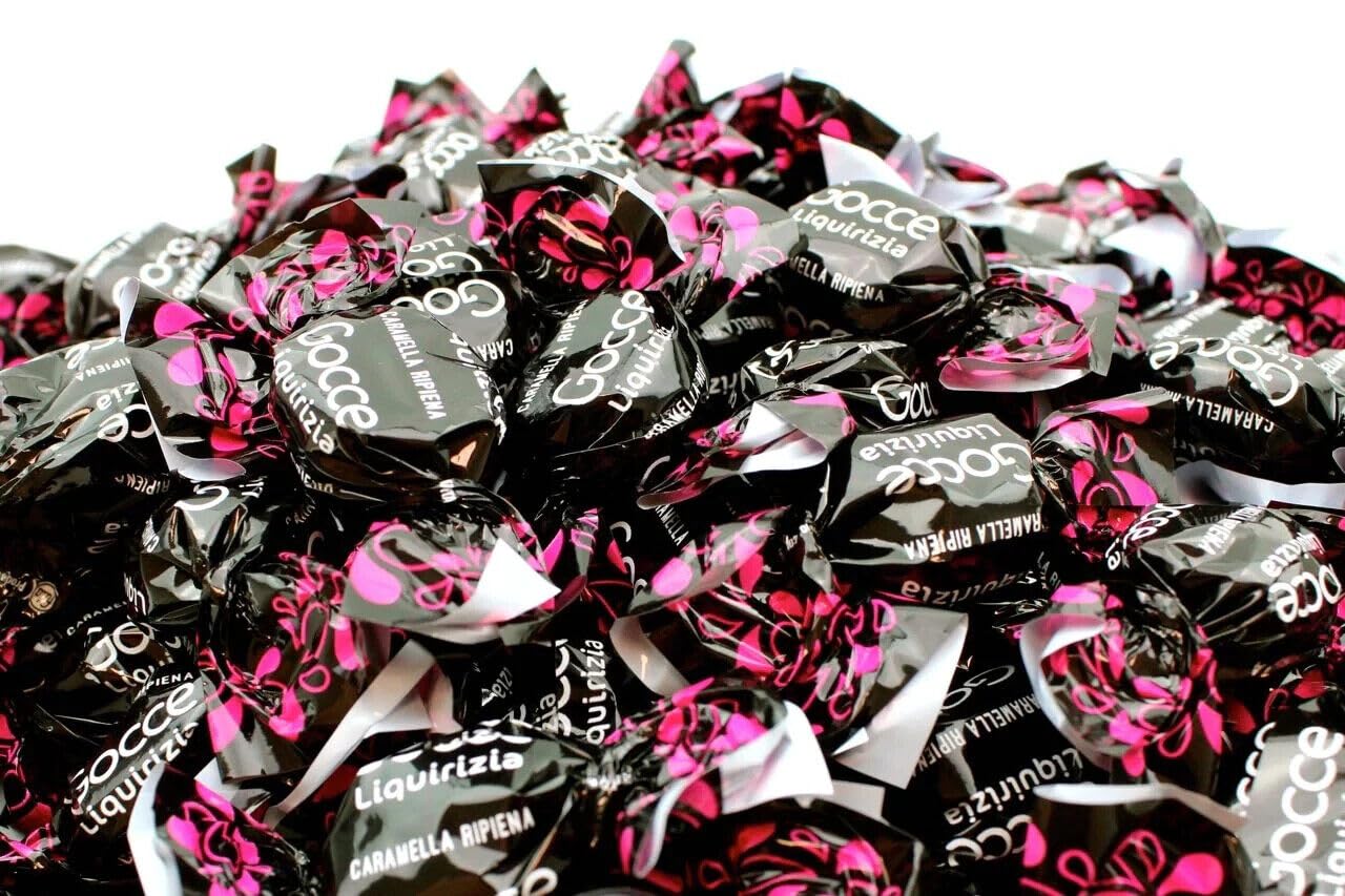 6er-Pack FIDA Rossana Gocce Liquirizia Bonbons mit Lakritze gefüllte 1Kg Beutel + 1er-Pack Kostenlos San Benedetto Eistee mit Zitrone Ohne Zucker 330ml Dose