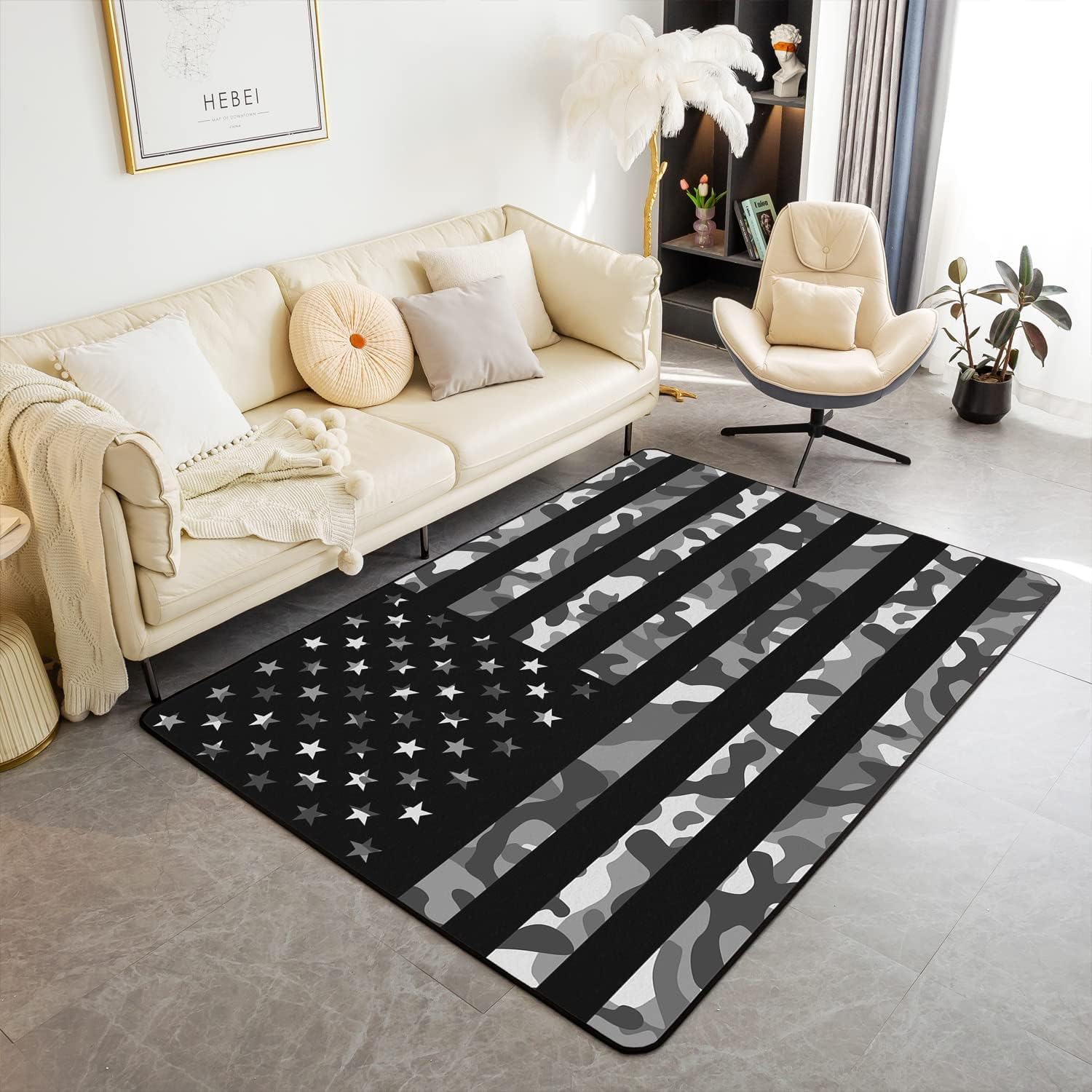 Tapis de salon super doux 3d drapeau americain 100 x 200 cm avec support en caoutchouc
