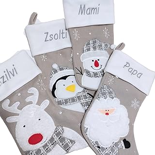 Personalised Christmas Stockings Embroidered Grey- Personalized stocking, First Christmas, Hessian stockings, family stockings, Xmas stockings