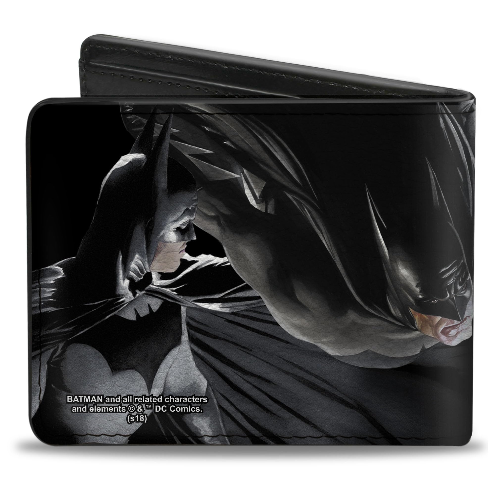 Buckle-Down Men's DC Comics Wallet, Bifold, Batman Vivid Action Poses Black, Vegan Leather, 4.0