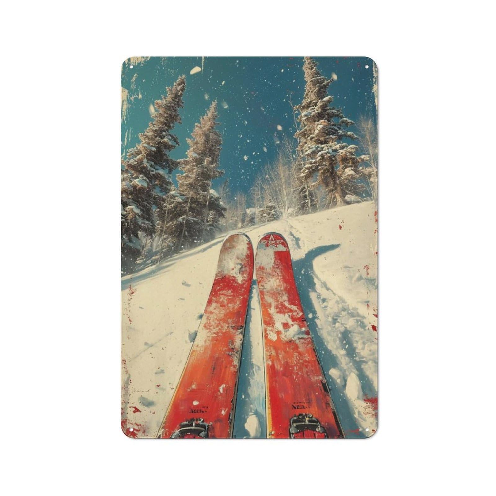 Junmoney Ski Vintage Skiing Rustic Metal Wall Sign 30X20cm Featuring For Pub Or Café, For Vintage Wall Decor Fans, For Metal Sign Collectors