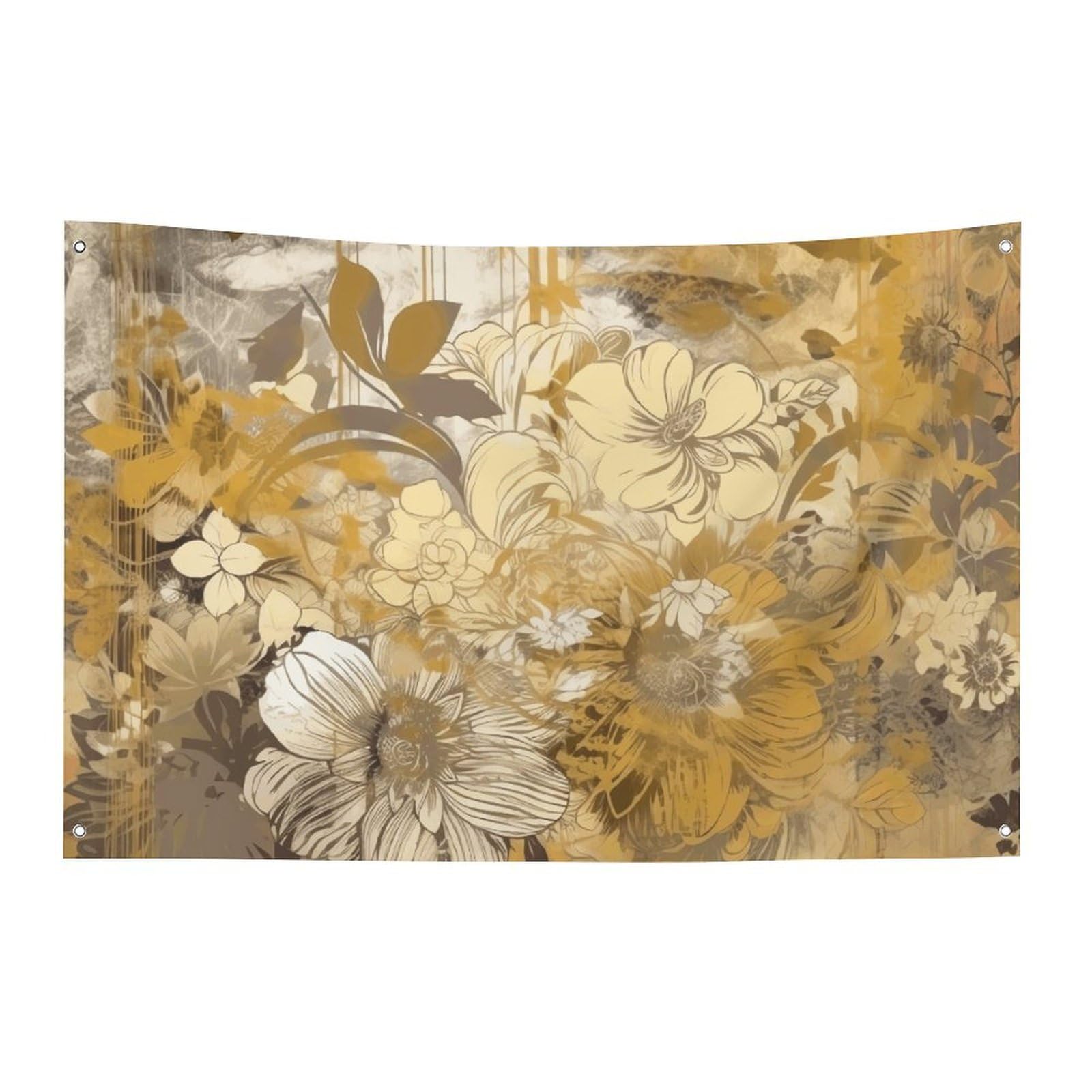 Banner Party Decor Flag Gold And Beige Flowers Photography Backdrop Background Flag Decorations Birthday Party Photo Booth Banners Wall Decor Banner Sign Photo Props 60x96 in Flags