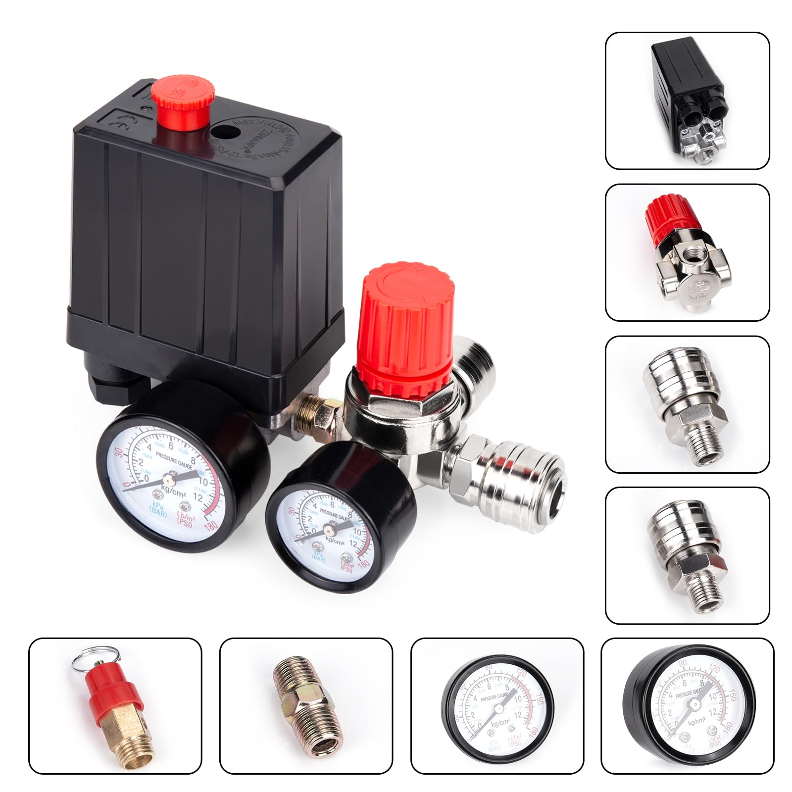 Pressostato Compressore Aria 220V, Pressostato Con Manometro Per Compressore, Regolatore Di Pressione Del Compressore D'Aria 1/4, Per Una Rapida Riduzione Della Pressione