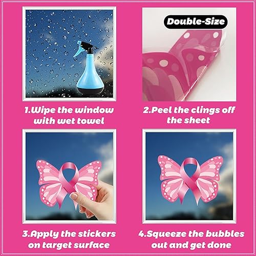Miniatura 7 de 9 hojas de calcomanías para ventana de cáncer de mama para vidrio, cinta rosa para mujer, calcomanías de concientización sobre el cáncer de mama,