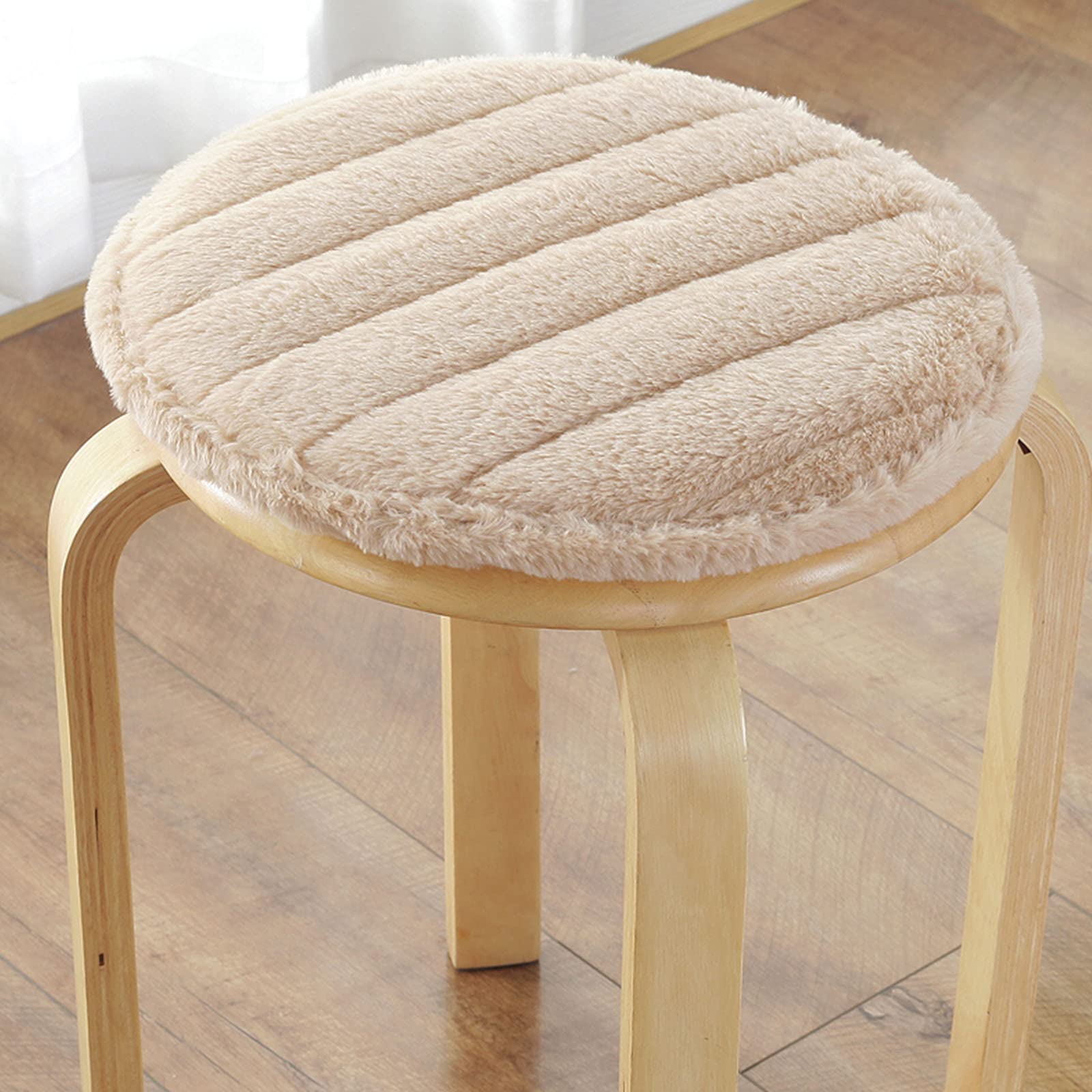 HUALEMEI Round Plush Chair Pads With Ties,Solid Color Non Slip Seat Cushion COMFORT Chair Cushions For Dining Chairs Office Chair-Khaki 40x40x2.5cm(16x16x1inch)