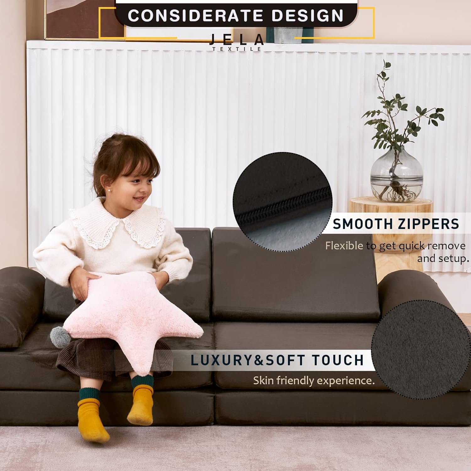 jela Kinder Spielsofa, Kindersofa aus Schaumstoff Bausteine Kindercouch Kindersofa Fancy Spielsofa einen aufregenden Indoor-Spielplatz für das Kinderzimmer (Dark Grey)