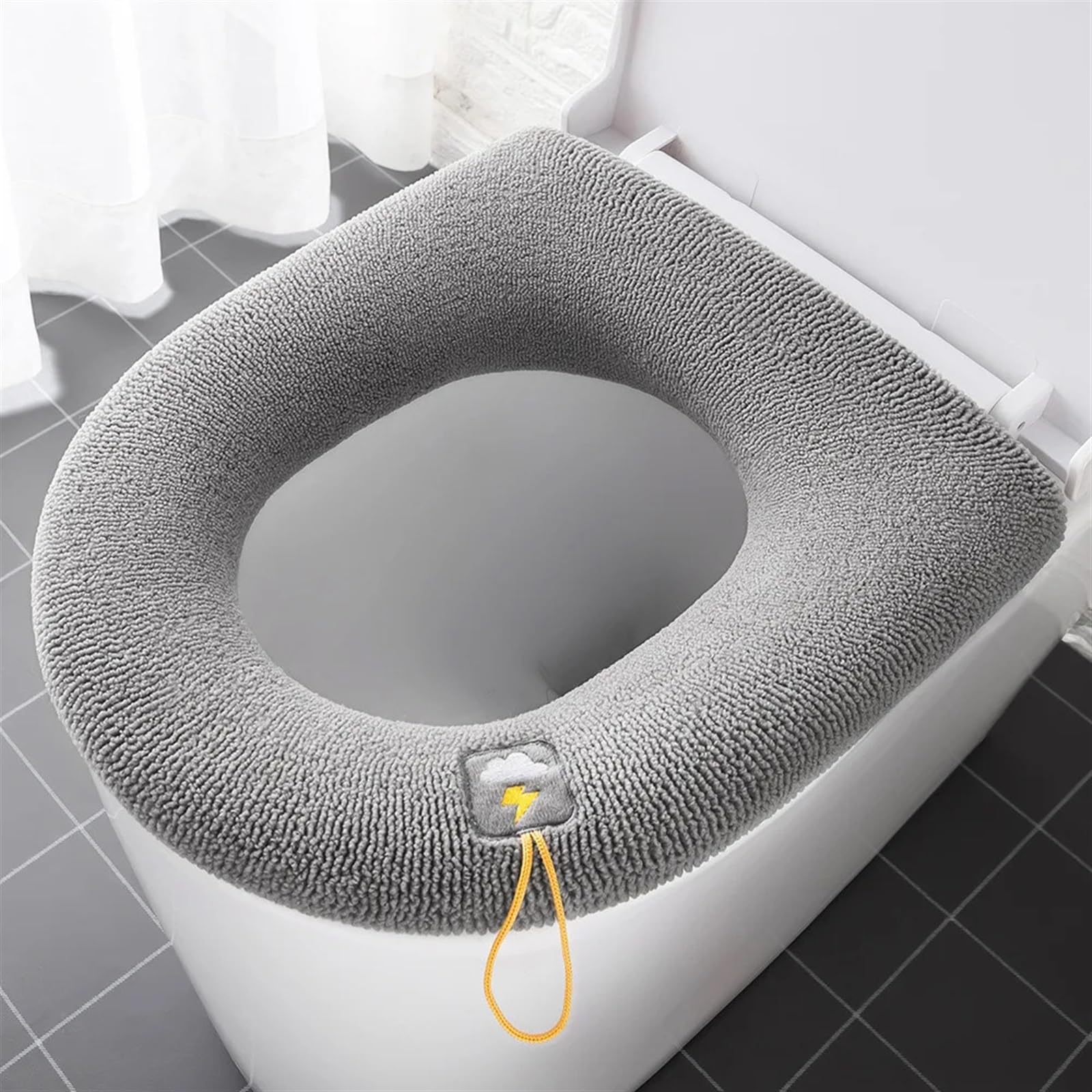 Funda para asiento de inodoro gris lavable y acolchada con asa