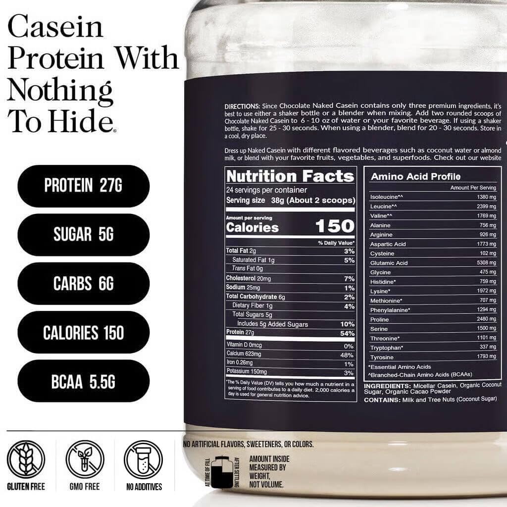 NAKED Casein - 2Lb Micellar Chocolate Casein Protein - Bulk NSF Certified GMO-Free Gluten Free Soy Free Preservative Free - Stimulate Muscle Growth - Enhance Recovery - 24 Servings product thumbnail 5