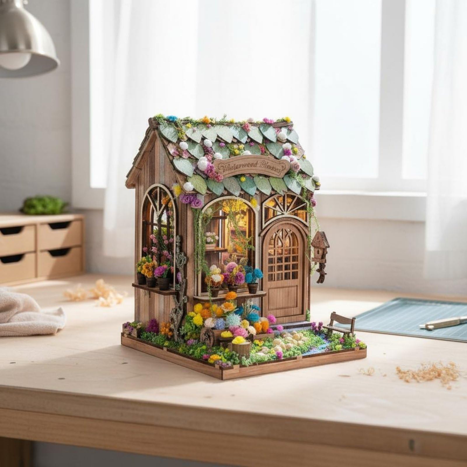 Kit Casa Muñecas DIY ción l Hogar Casa Muñecas DIY Luz LED Pequeña Miniatura Flores para Adultos, Colección