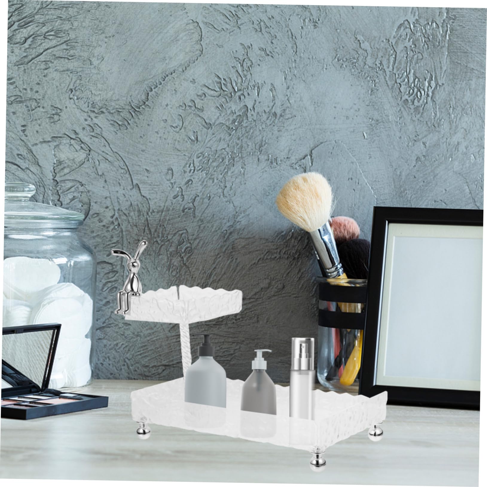 Organizador de Cosméticos de Doble Nivel en Acrílico y Acero Inoxidable | Gran Capacidad, Almacenamiento y Exhibición, para Baño y Dormitorio, Diseño Sencillo