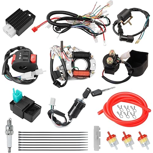 Wiring Harness Kit Stator CDI Box Ignition Coil Voltage Regulator Rectifier for 50cc 110cc 125cc Tao Tao Coolster Apollo Kazuma Sunl Chinese ATV Quad Kids Four Wheeler 4 Stroke Engine Parts