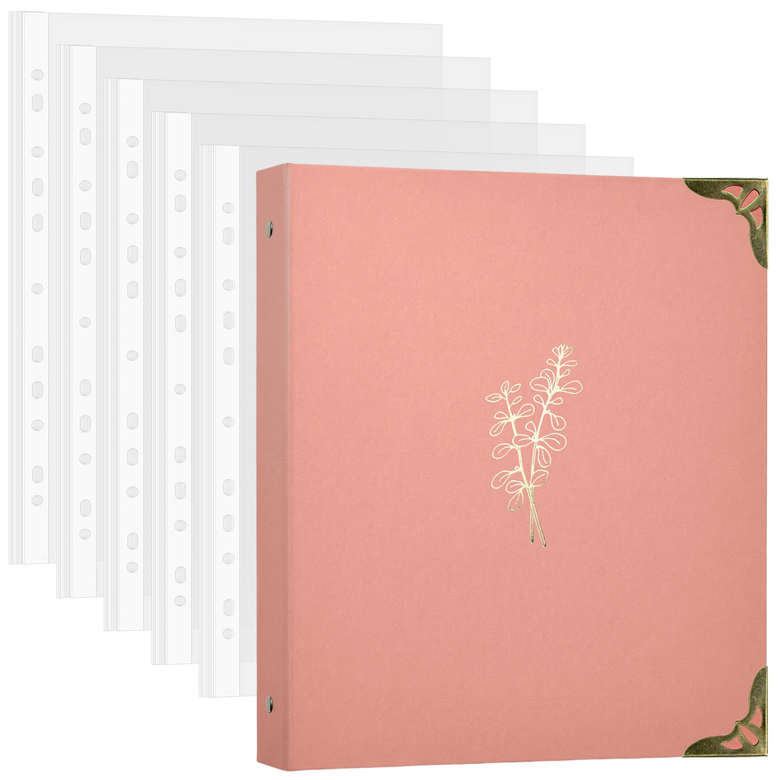 Aesthetic Decorative 3-Ring Binder, Display Folders Presentation Binder with Pocket & Brass Corners, Document Folder with Plastic Sleeves Metal Corners for School Home Office Certificate Cookbook