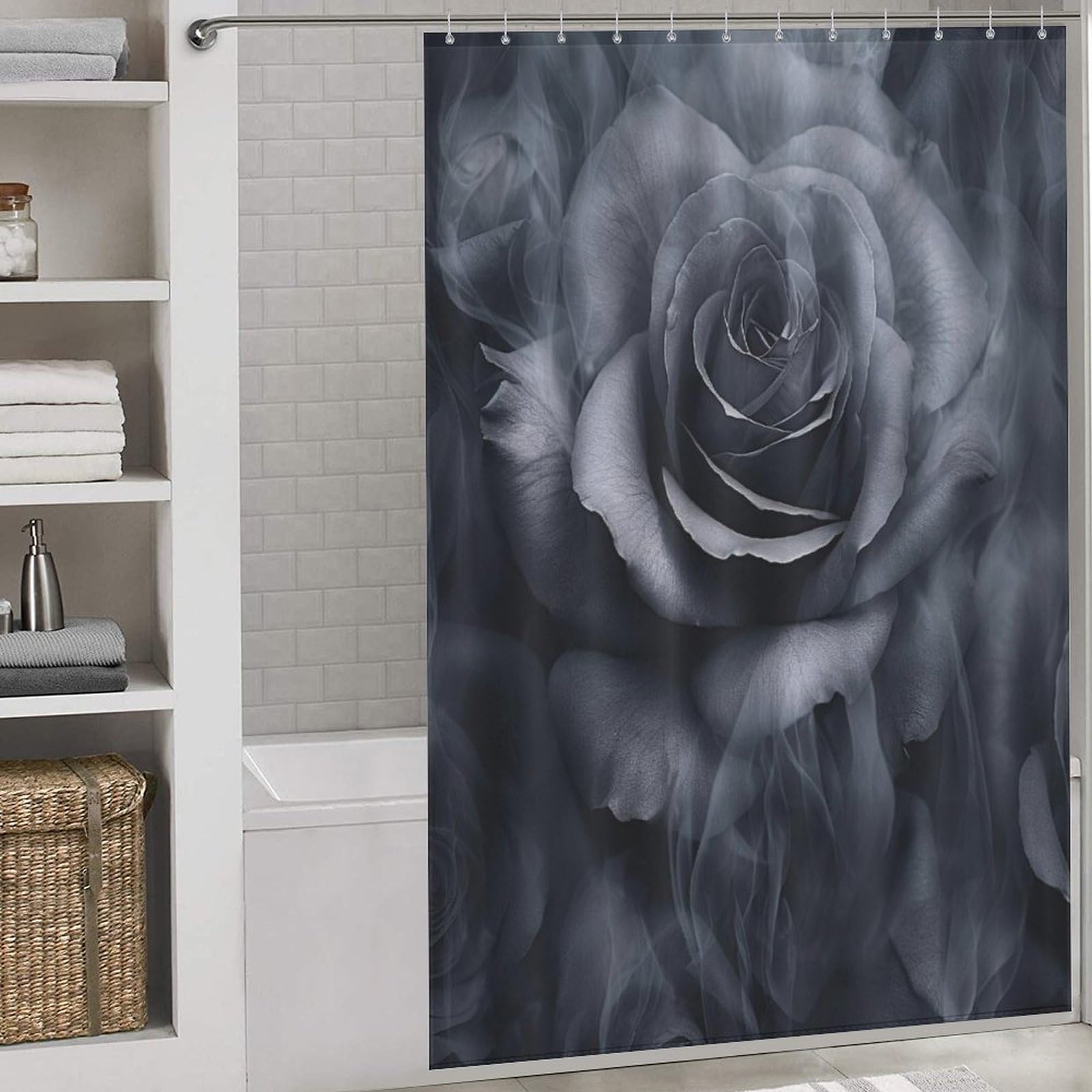 Rideau de douche rose en tissu imperméable et lavable 152x183 cm