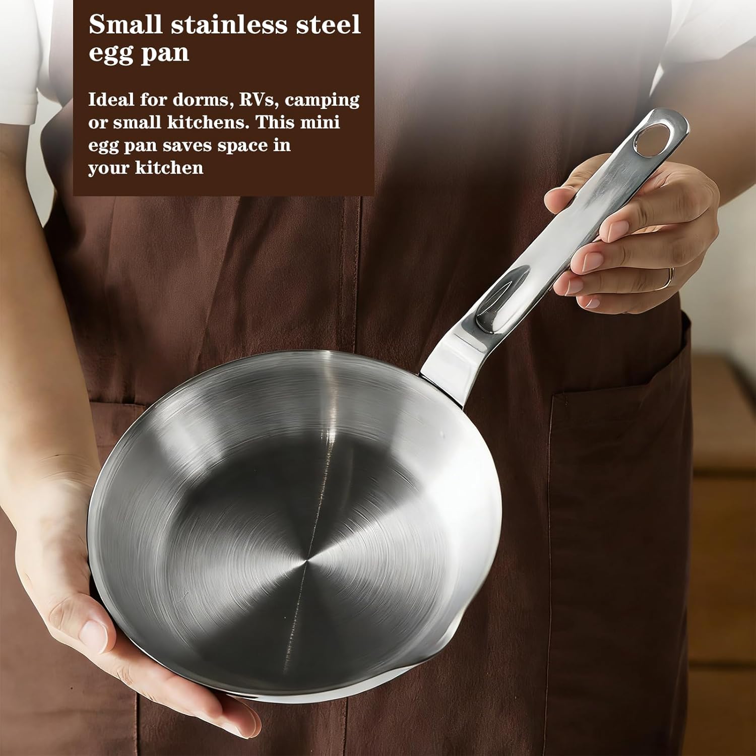 6.3Inch Egg Pan Omelet Pan, 316 Stainless Steel Pan Frying Pan with Spout, Nonstick Mini Skillet for Home Kitchen Restaurant
