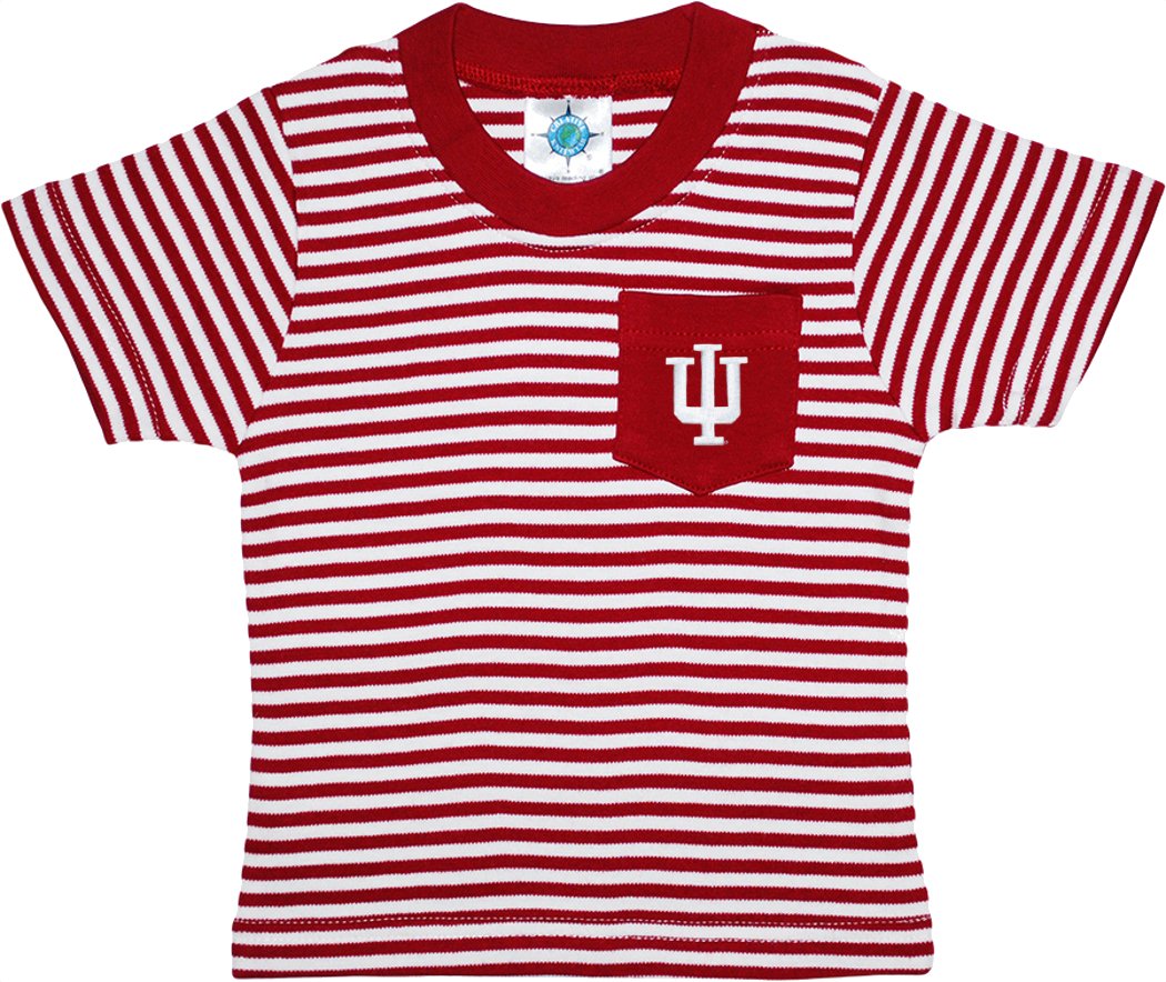 Creative KnitwearIndiana University Hoosiers Stripe Pocket Tee,Crimson/White,24 Months