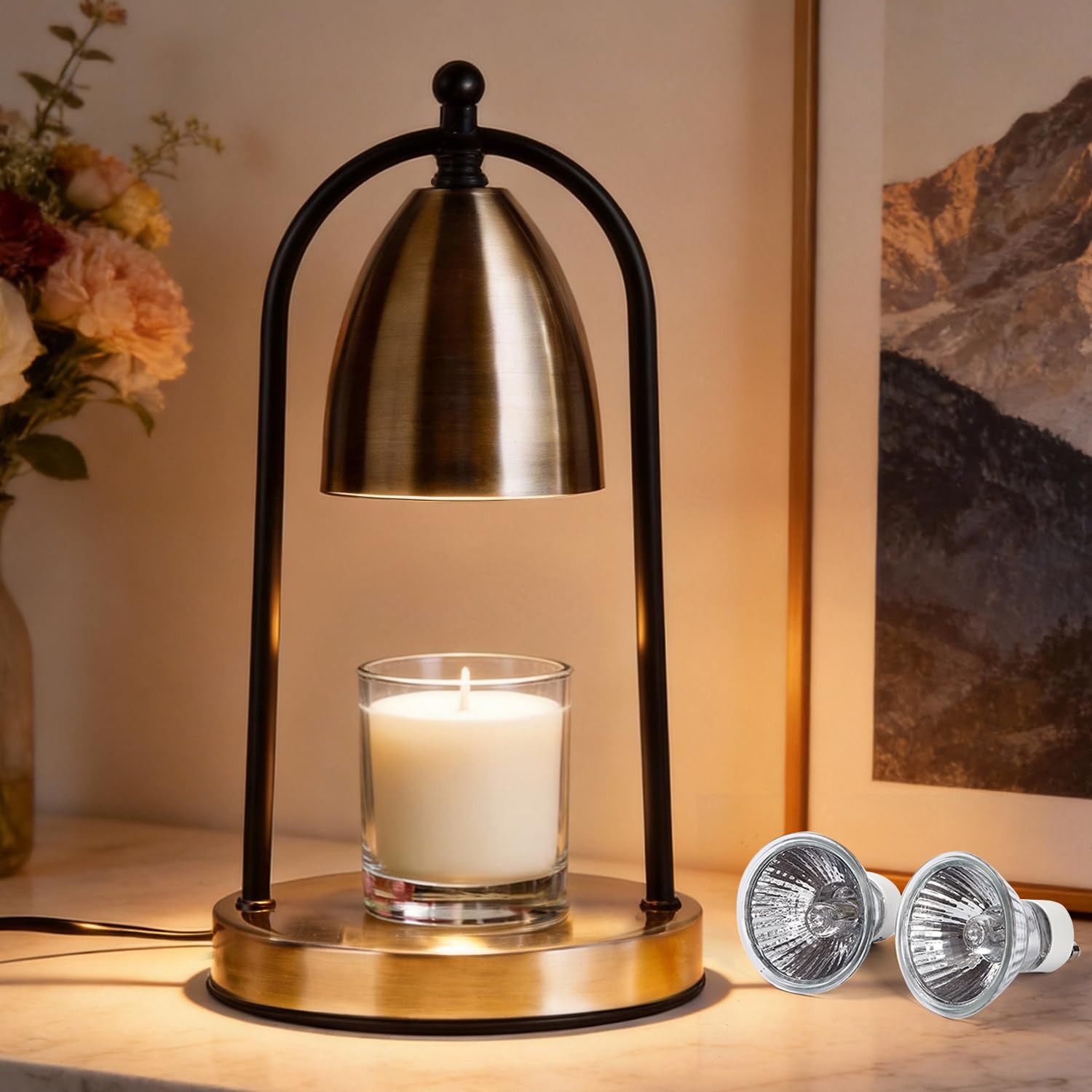 Woowtt Candle Warmer Lamp with Timer, Vintage Flameless Candle Lamp Dimmable Candle Heater Lamp for Jar Candles Home Decor Gifts for Men Women House Warming Gifts
