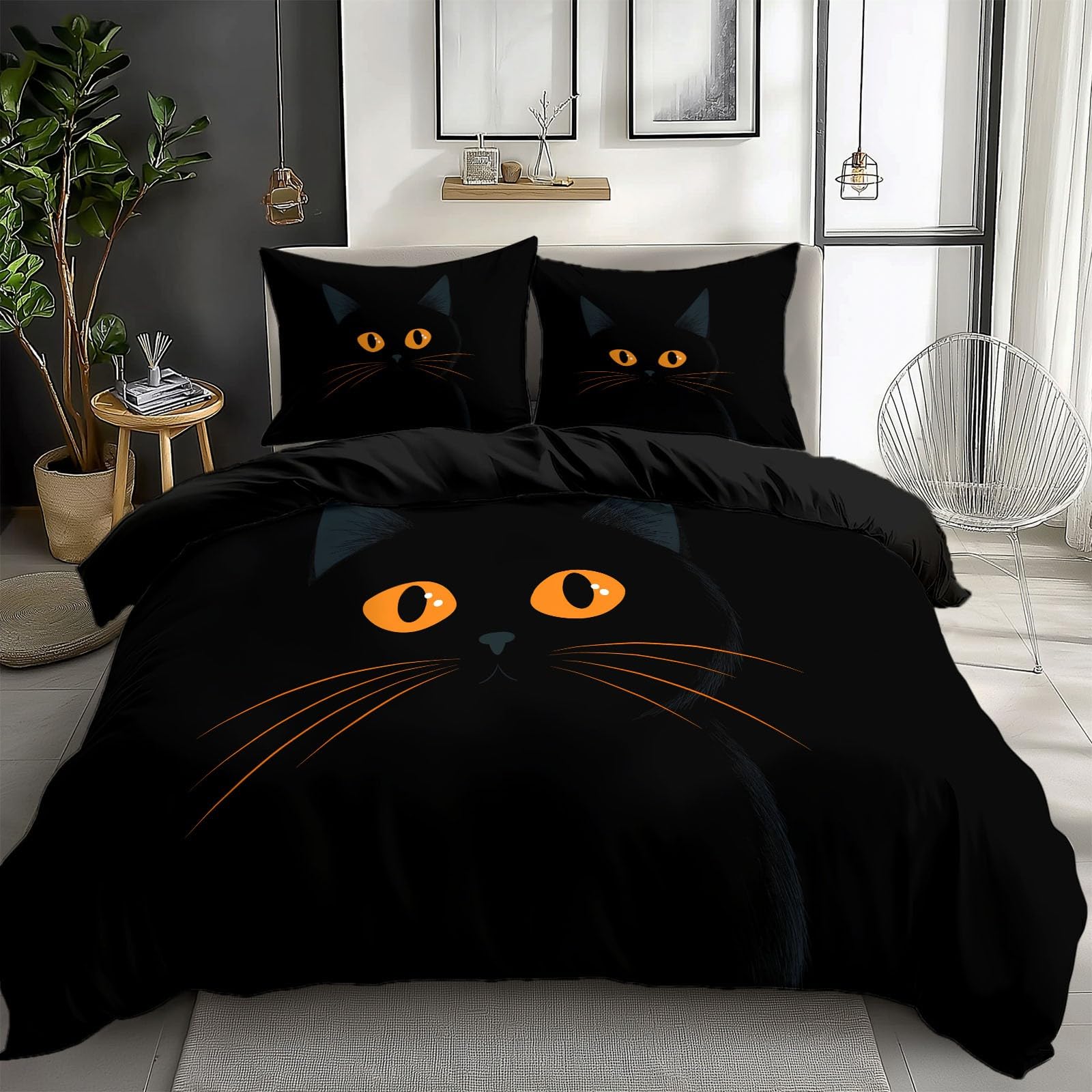 Housse de couette chat noir 200x200 hypoallergénique pour un sommeil sain