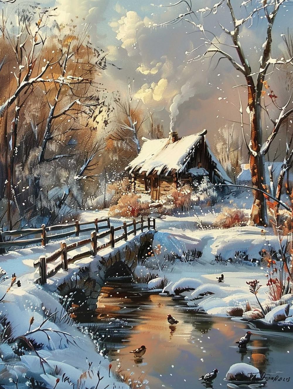 RKFLGEW Diy Stickset Schneehütte Perlenstickerei Set Winterlandschaft Nadelspitze Gobelin Set Perlenstickerei Nadelarbeit Set Perlen Kreuzstich Set 30x40cm