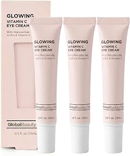 Global Beauty Care Glowing Vitamin C Eye Cream – Radiant Under Eye Treatment to Support Smooth Looking Skin with Niacinamide, AHA & Vitamin E, Antioxidant Care for Dark Circles, 0.5 fl oz (Pack of 3)