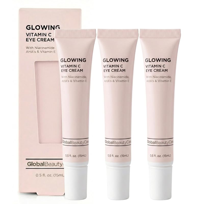 Global Beauty Care Creme para a Região dos Olhos com Vitamina C, Niacinamida, AHA e Vitamina E, 15 mL, Pacote com 3